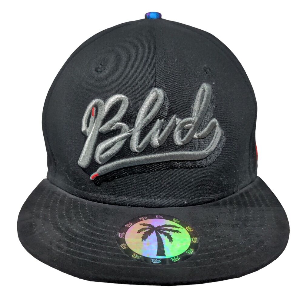Blvd Snapback Hat Black One Size Adjustable Black Adjustable Embroidered 6 Panel